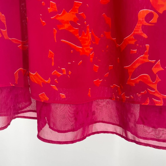 Cabi Pink Orange Print Tulle Hem Sleeveless Mini Shift Dress oversized Size XS - Picture 9 of 11